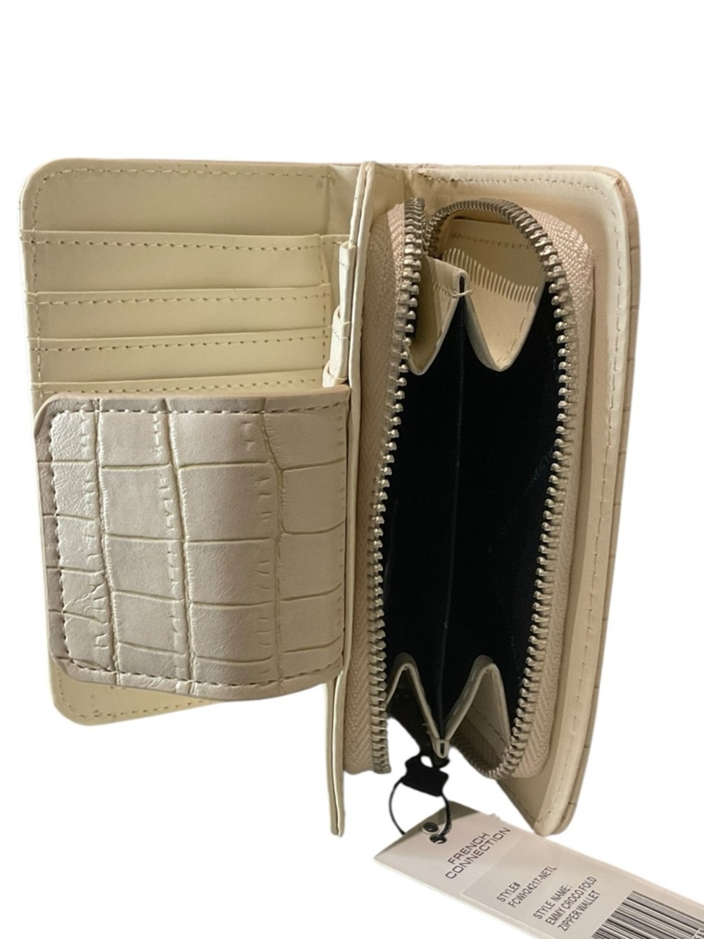 French Connection Emmy Croc-Embossed Fold Zipper Wallet in Neutral - Picture 7 of 11